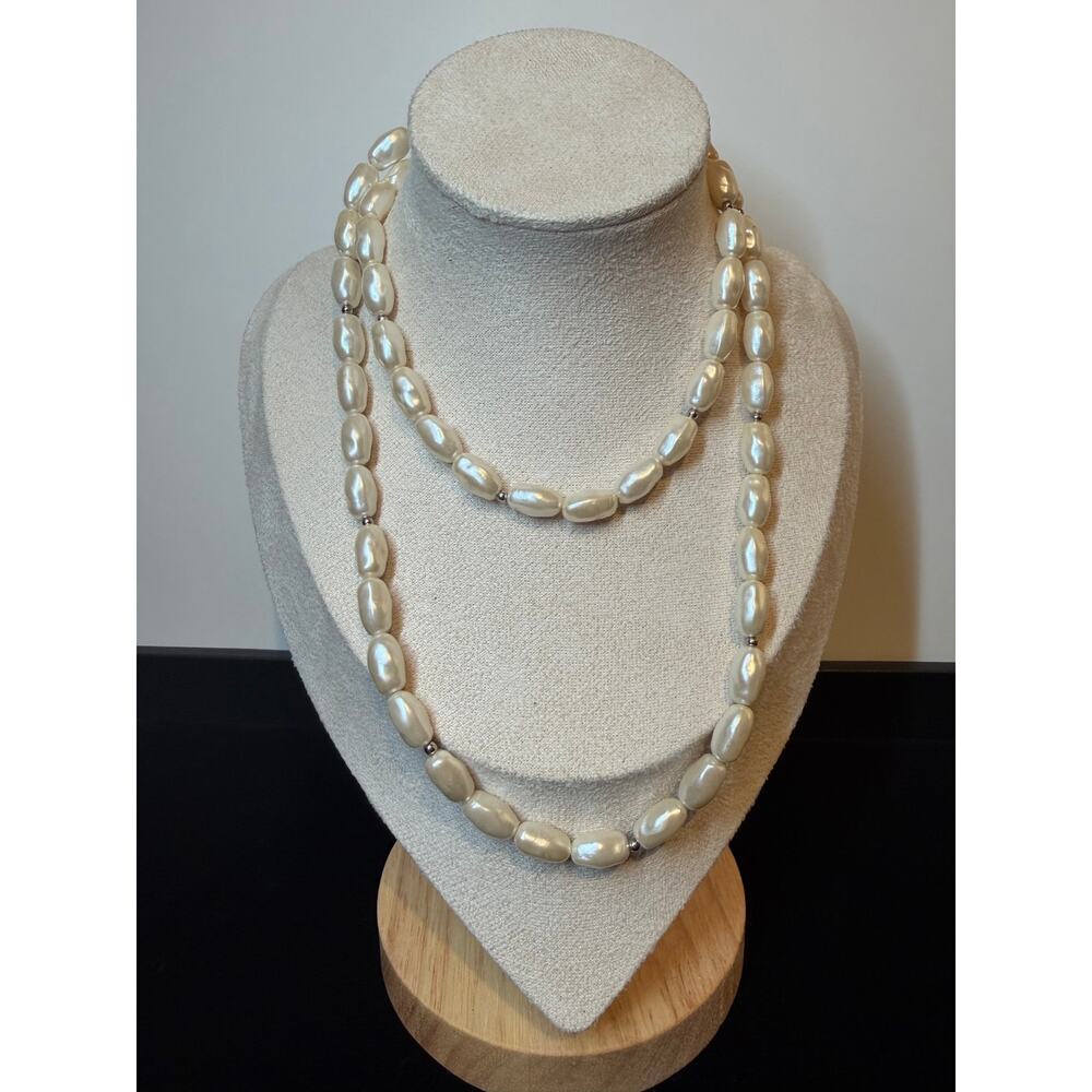 Long Oval Pearl‑Look Necklace – Classic Cream | 14” Drop